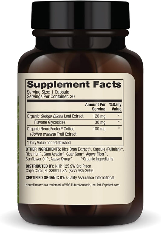 Dr. Mercola Organic Ginkgo Biloba with Coffee Fruit Extract Dietary Supplement, 30 Servings per Container (30 Capsules), Supports Mitochondrial Health as Well as Brain and Cognitive Function