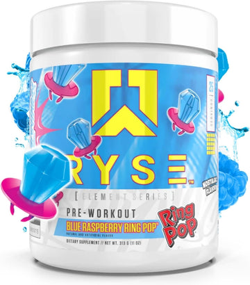 RYSE Up Supplements Element Series Pre-Workout | Everyday Pre-Workout | Beta Alanine, NO3-T Nitrates | 200mg Caffeine | 25 Servings (Blue Raspberry Ring Pop)