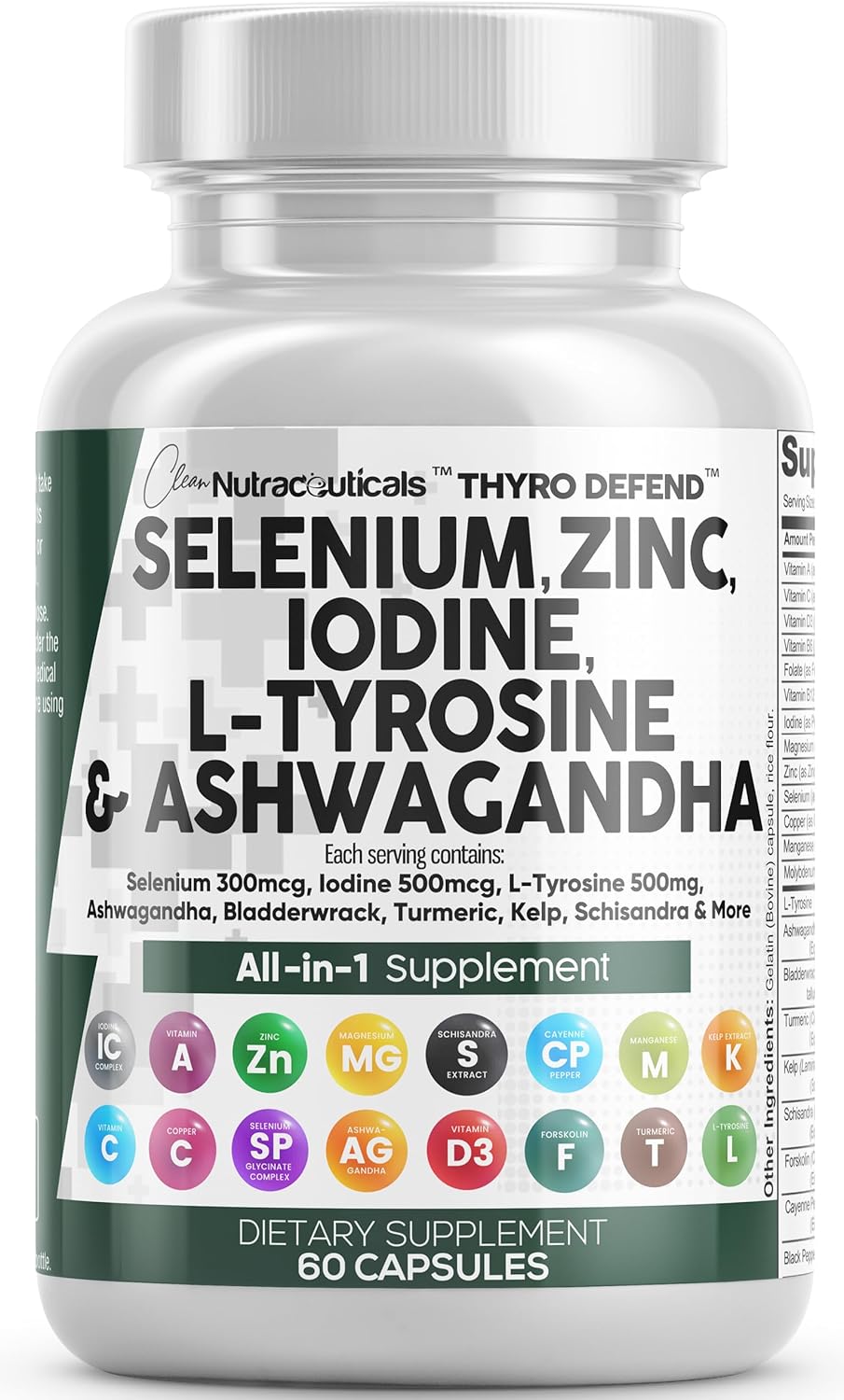 Selenium 300Mcg Zinc 50Mg Iodine 500Mcg L Tyrosine 500Mg Ashwagandha 6000Mg - Thyroid Support Supplement For Women And Men With Bladderwrack, Turmeric, Kelp, Schisandra - 60 Capsules