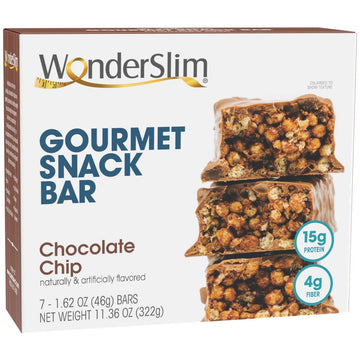 WonderSlim Gourmet Protein Snack Bar, Chocolate Chip, 4g Fiber, Gluten Free (7ct)
