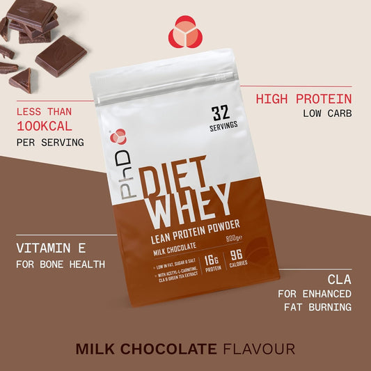 Phd Nutrition Diet Whey Low Calorie Protein Powder, Low Carb, High Protein Lean Matrix, Milk Chocolate Diet Whey Protein Powder, High Protein, 32 Servings Per 800G