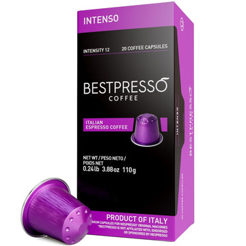 Bestpresso Coffee For Nespresso Original Machine 120 Aluminum Pods Certified Genuine Espresso Intenso Blend(High Intensity), Pods Compatible With Nespresso Original