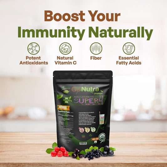 Go Nutra Organic Freeze Dried Acai Berry Blend For Bowls | Superfood Smoothie Mix With 4 Immune Boosting Berries | Acai Maqui Elderberry Acerola | Antioxidant Freeze Dried Berries 30 Servings 1Lb