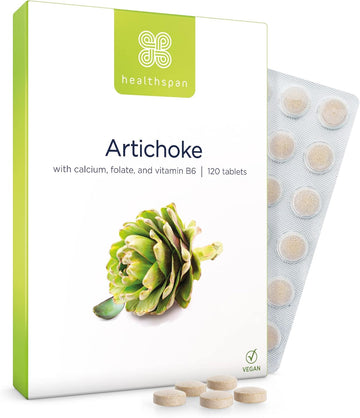 Healthspan Artichoke Extract 360mg (120 Tablets) | Supports Digestion & Liver Health | High Strength Vegan Artichoke Tablets with 7.2mg of Cynarin | with Calcium, Folate & Vitamin B6 | Vegan