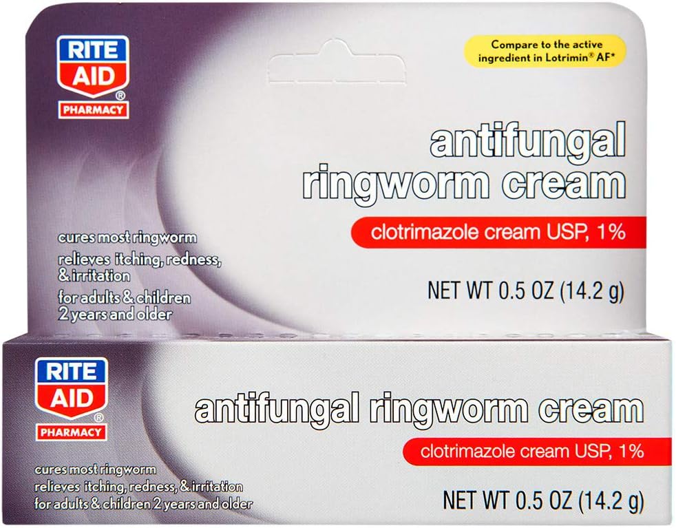 Rite Aid Antifungal Ringworm Clotrimazole Cream, 0.5 oz (15 g) | Antifungal Cream | Jock Itch Treatment | Anti Fungal Skin Cream Treats Athlete's Foot Cream | Antifungal Cream for Skin