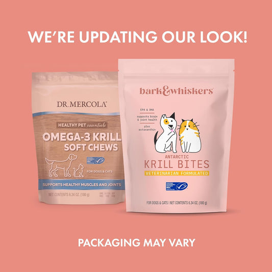 Bark & Whiskers Antarctic Krill Bites, 6.34 Oz. (180 G), 60 Chews, Epa & Dha, Supports Brain & Joint Health, Veterinarian Formulated, Non-Gmo, Msc Certified, Dr. Mercola