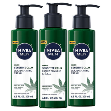 Nivea Men Sensitive Calm Liquid Shaving Cream With Vitamin E And Hemp Seed Oil, 3 Pack Of 6.8 Fl Oz Pump Bottles