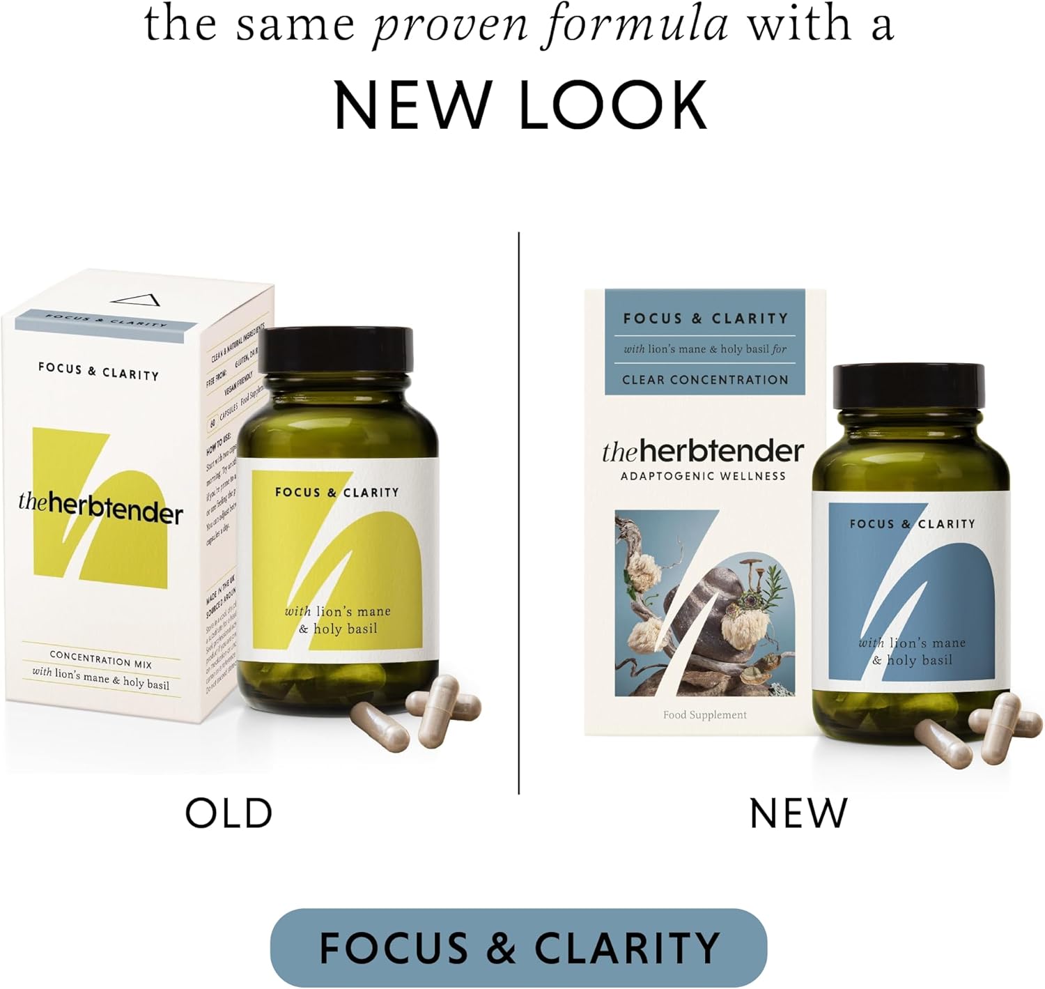 The Herbtender Focus & Clarity – Lion's Mane Focus Supplement with Holy Basil, Rosemary & Adaptogens for Memory, Concentration & Cognitive Support, Vegan, Organic Capsules, 60 Capsule Pouch : Amazon.co.uk: Health & Personal Care