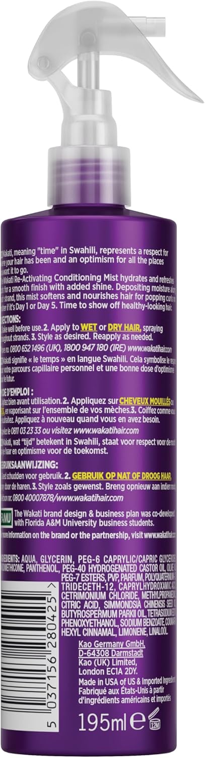 Wakati Re-Activating Moisturising Detangling Defining Conditioning Mist For Natural Afro Hair 195Ml (Pack Of 2)
