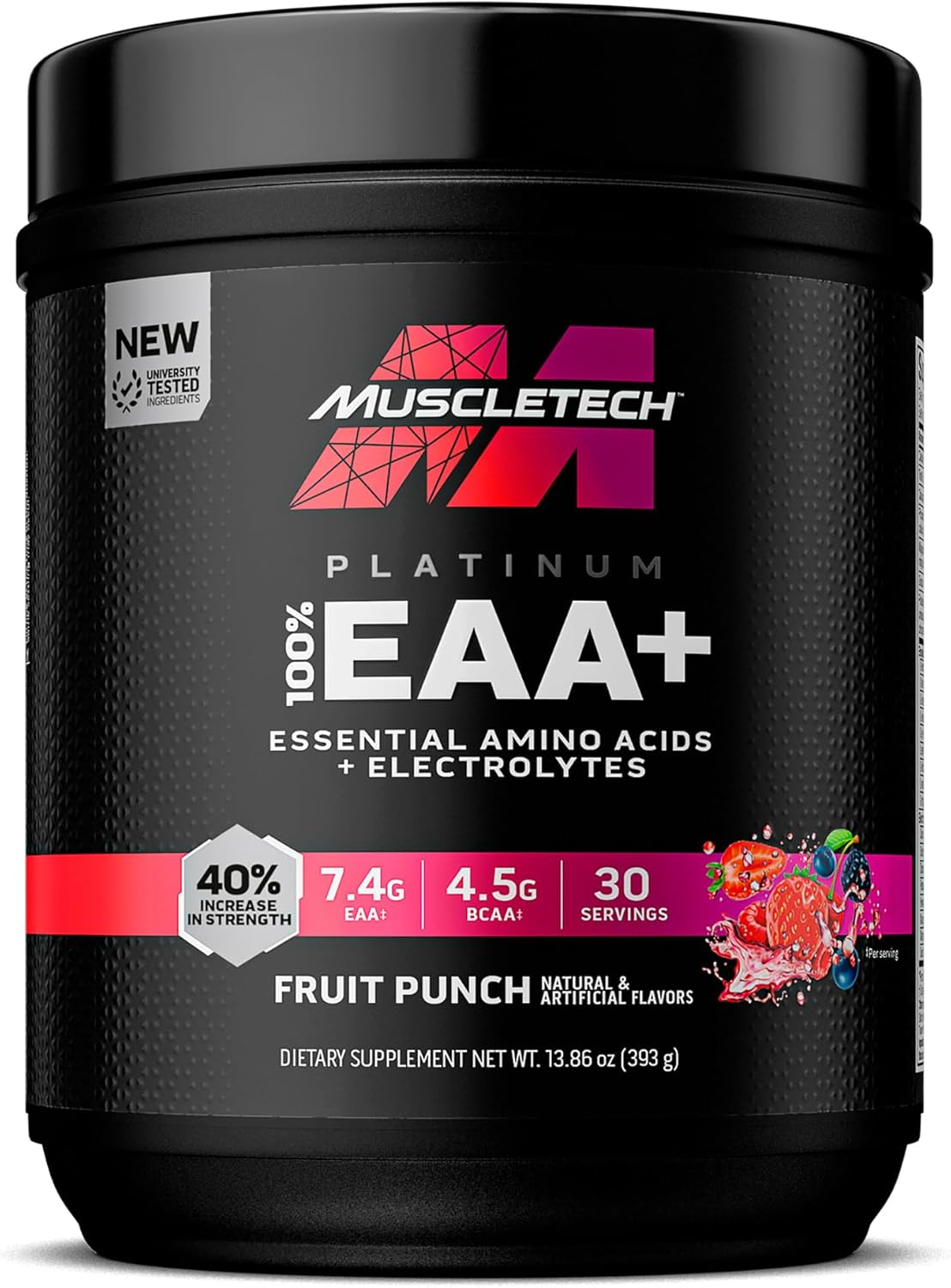 Muscletech | Platinum 100% Eaa+| Essential Amino Acids| Muscle Strength Builder For Men & Women | Workout Supplement | Fruit Punch | 13.8 Oz | 30 Servings