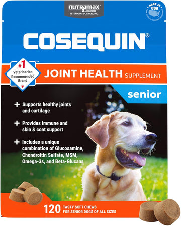 Nutramax Cosequin For Senior Dogs Joint Health Supplement, Contains Glucosamine, Plus Chondroitin, Msm, Omega-3S And Beta-Glucan, Supports Joint, Skin And Coat, Immune Health, Soft Chews, 120 Count