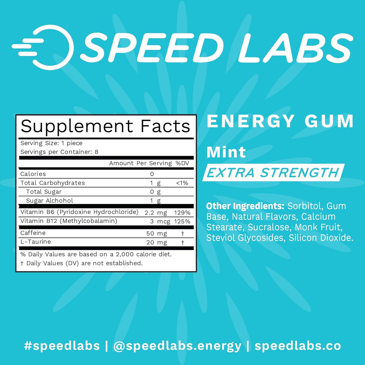 Buy Speed Labs Mint Extra Strength Caffeine Chewing Gum 50Mg Caffeine, Taurine, & B Vitamins Per Piece, 48 Pieces (6 Packs Of 8 Pieces) Sugar Free, Zero Calorie, No Aspartame, Gluten Free On  Free Shipping On Qualified Orders