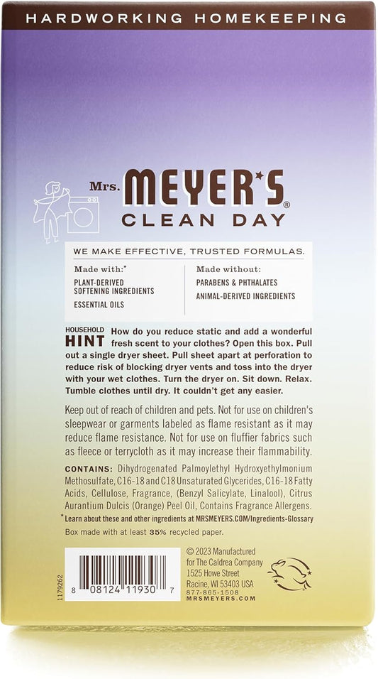 Mrs. Meyer'S Clean Day Dryer Sheets, Fabric Softener, Reduces Static, Infused With Essential Oils, Compassion Flower, 80 Count