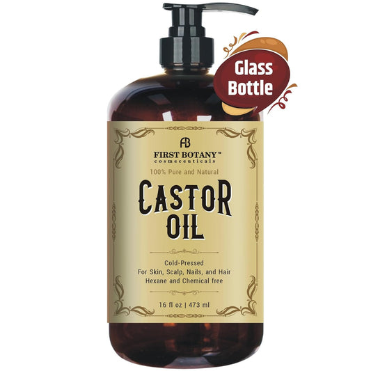 First Botany Castor Oil 16 Fl Oz - The Best Emollient For Skin, Hair & Nail Care - Can Be Used As Hair Growth Serum, Face & Body Moisturizer, Eyebrow Serum And Eyelash Serum