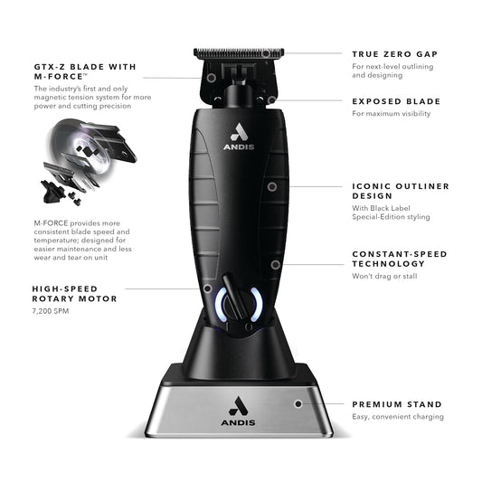 Andis Gtx-Exo Black Label Special Edition, Professional Lithium-Ion Electric Beard & Hair Trimmer, M-Force Technology, Cordless, Included Charging Stand, Black