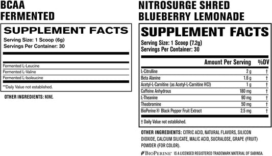 Jacked Factory Nitrosurge Shred Thermogenic Pre-Workout In Blueberry Lemonade & Bcaa In Fruit Punch For Body Recomposition, Muscle Building And Recovery