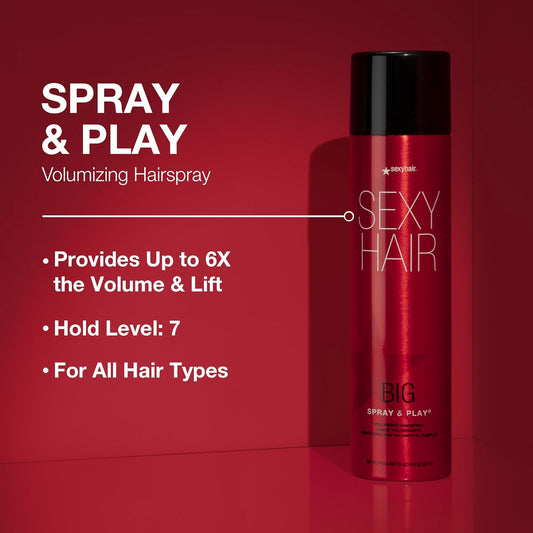 Sexyhair Big Spray & Play Volumizing Hairspray, 10 Oz | Hold And Shine | Up To 72 Hour Humidity Resistance | All Hair Types