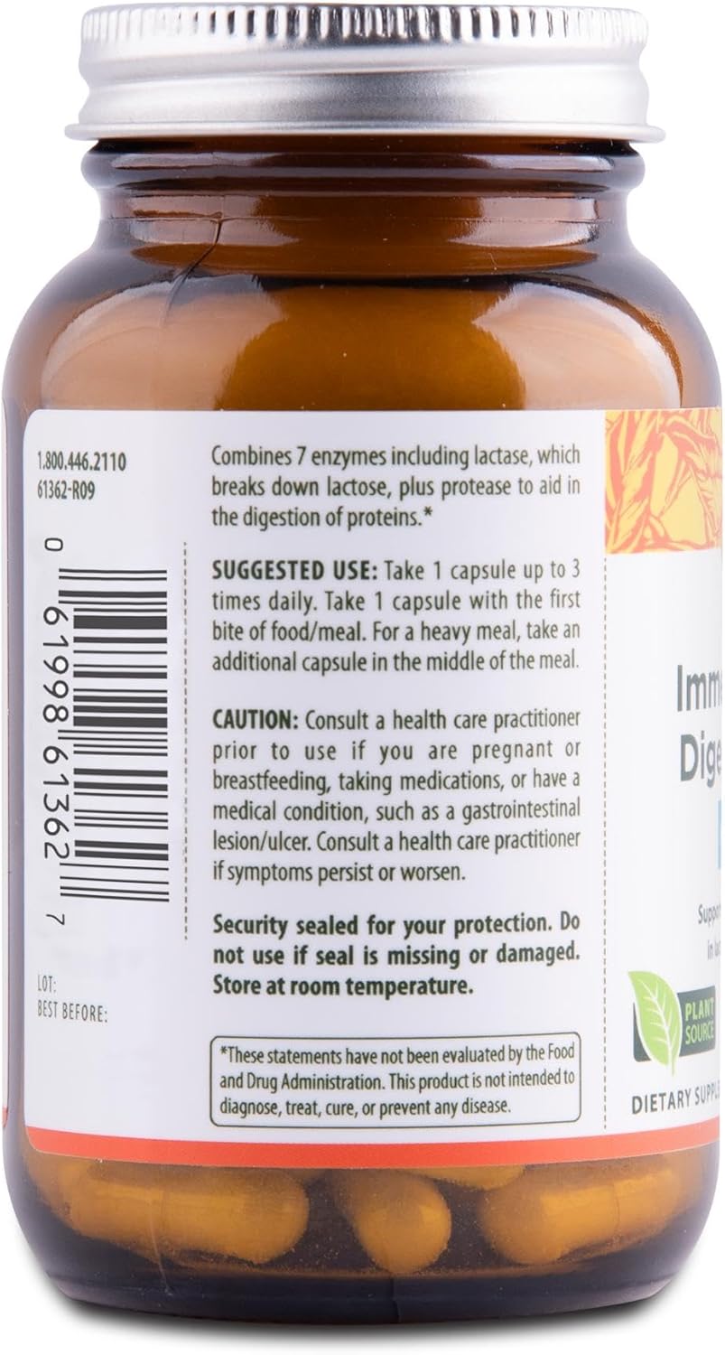 Flora - Immediate Support Digestive Enzymes - Supports Lactose Digestion, Bloating, Heartburn & Gas - Contains 7 Enzymes - Gluten-Free - 60 Vegetarian Capsules : Health & Household