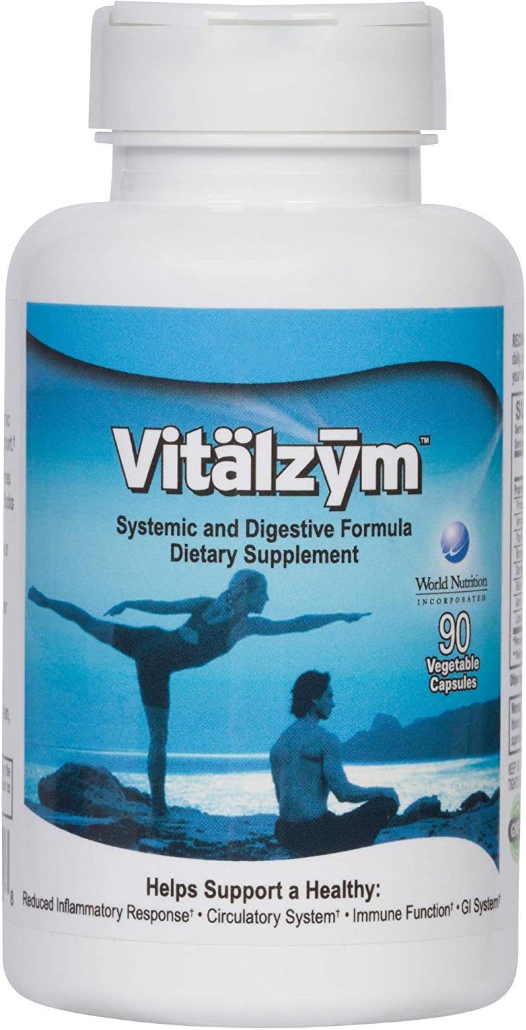 VITLZYM Original Proteolytic Systemic Digestive Enzyme Formula Serrapeptase Source | Immune and Joint Support Increase Blood Flow Cardio Function | Healthy Men Women (90 Capsules)