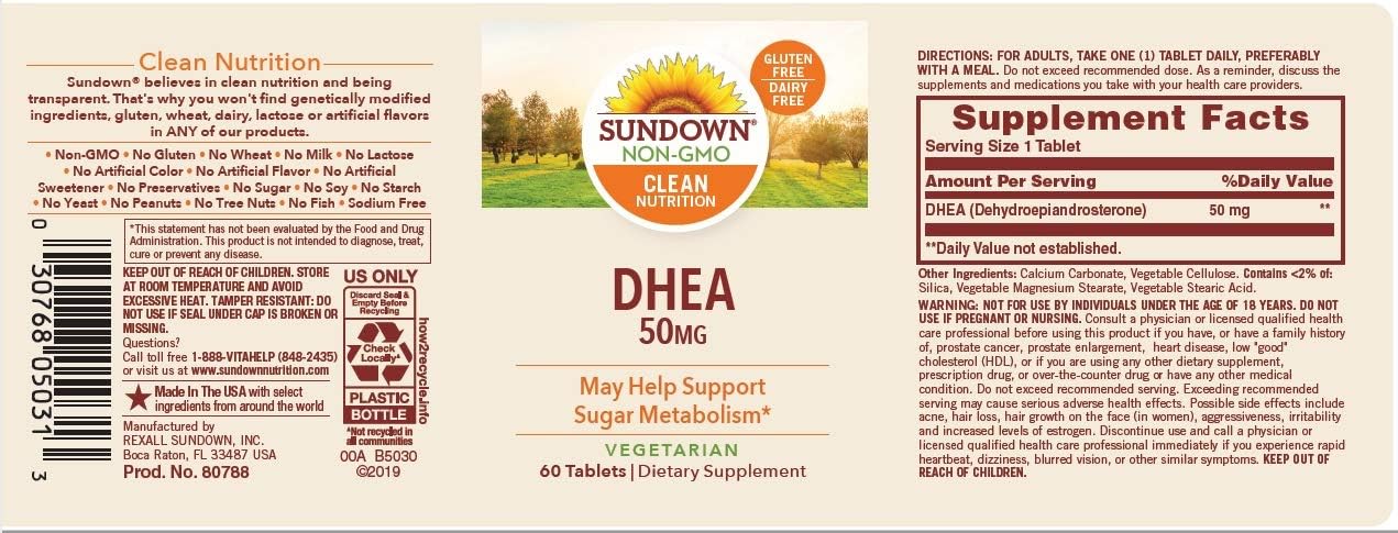 Sundown DHEA 50mg, 60 Tablets (Pack of 3)(Packaging May Vary)