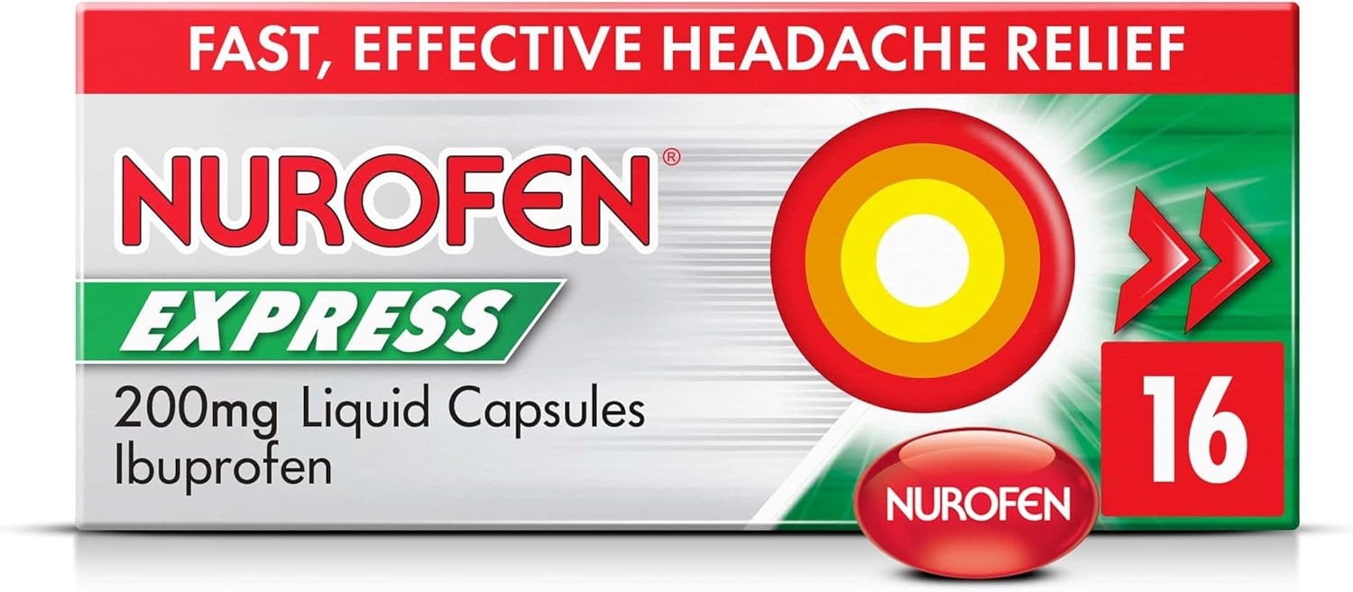 Nurofen Express Ibuprofen Liquid Capsules 200mg, 16 Count - Fast-Acting Relief for Period Pain, Headaches, Migraines, Cold & Flu Symptoms : Amazon.co.uk: Health & Personal Care