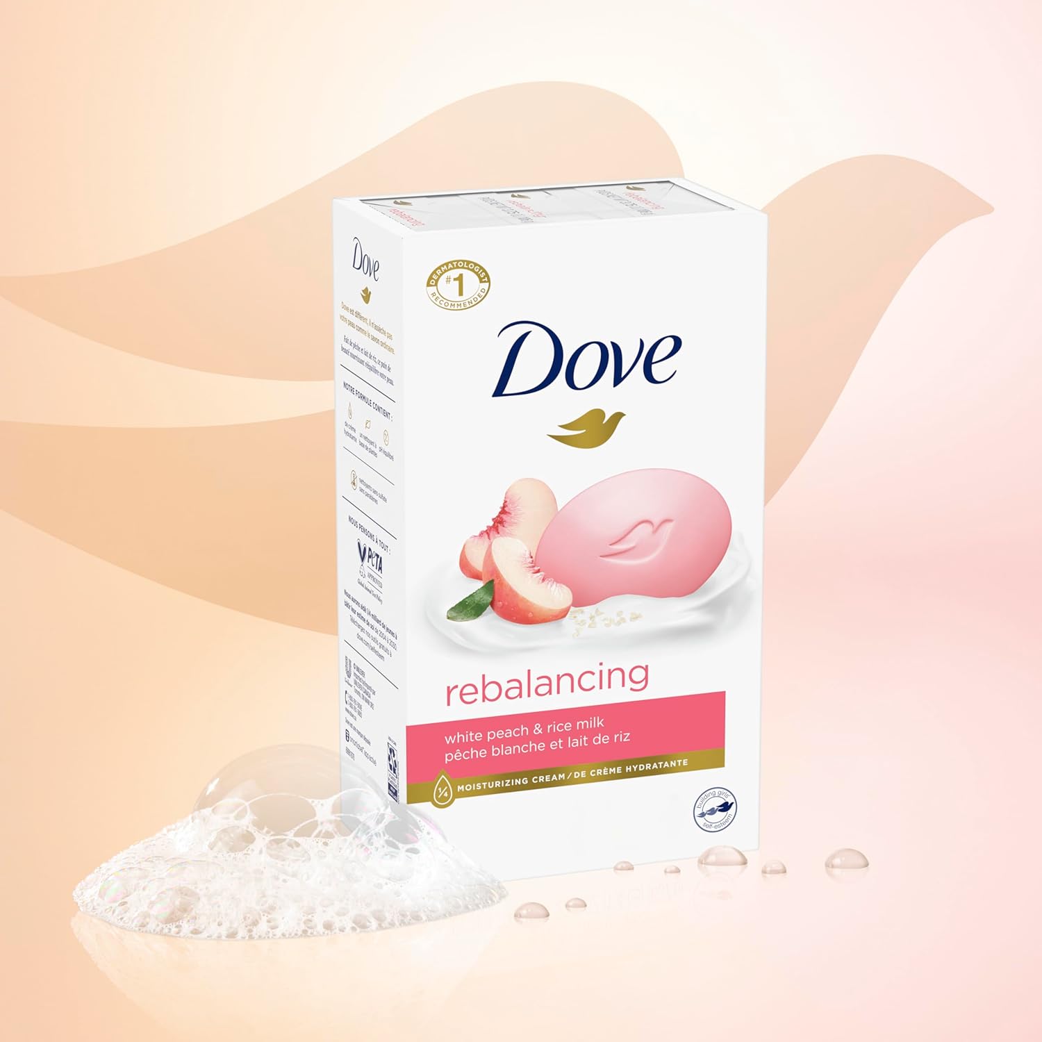 Dove Beauty Bar Soap Rebalancing White Peach & Rice Milk 6 Count For A Nourished And Moisturized Skin, With ¼ Moisturizing Cream Plant-Based Formula, 3.75 Oz : Beauty & Personal Care