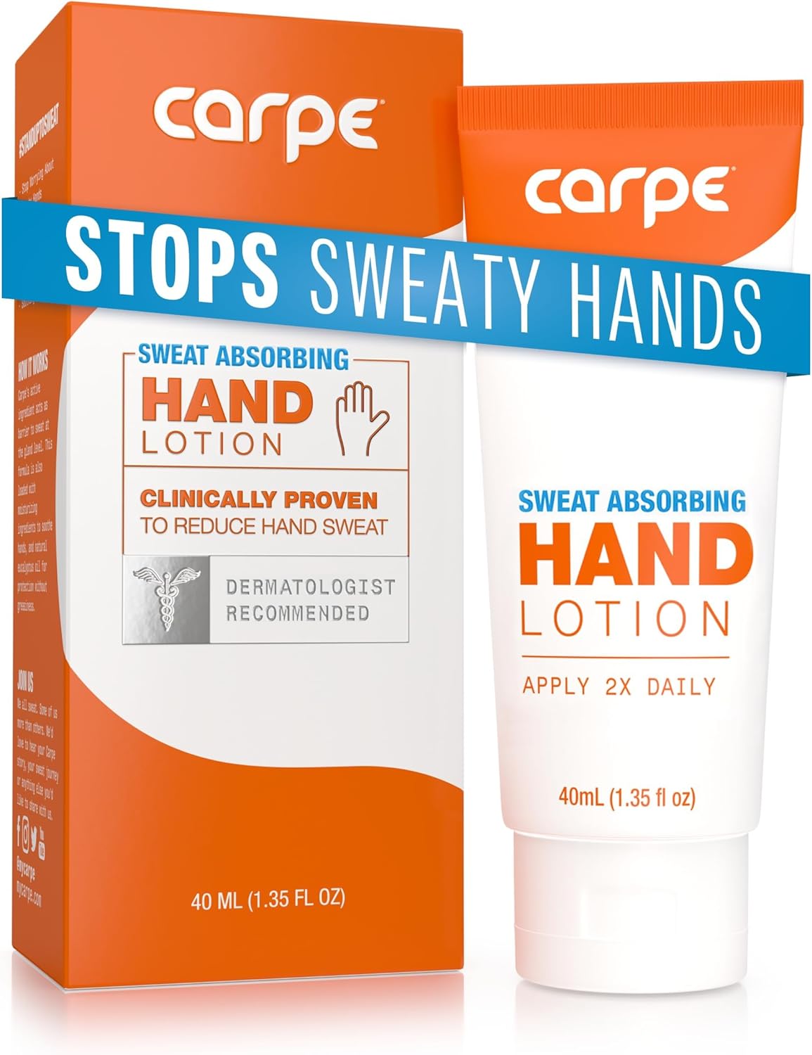 Carpe Sweat Absorbing Antiperspirant Hand Lotion For Sweaty Hands, Help Manage Palmar Hyperhidrosis, Dermatologist Recommended, 1.35 Fl Oz