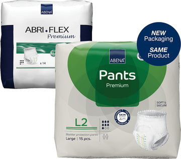 Abena Pants Premium Pull-Up Incontinence Pants, Eco-Labelled Incontinence Pants for Men & Women, Discreet, Protective, Breathable, Comfortable, Large 2, 100-140cm Waist, 1900ml Absorbency, 15PK