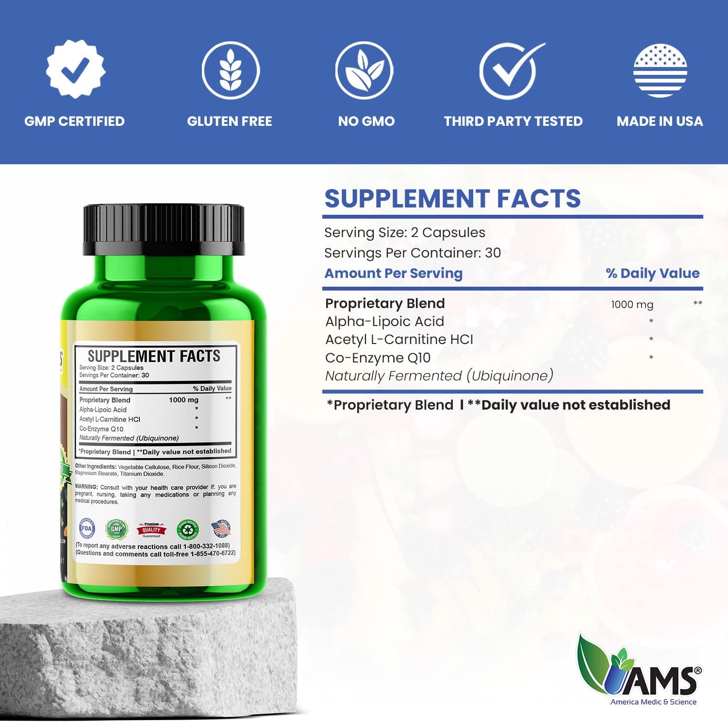 America Medic & Science Neuro Booster (60 Capsules) | Nutritional Supplement For Brain Health | Vitamin Pills For Better Memory And Cognitive Function | With Coenzyme Q10, Ala, And Acetyl L-Carnitine : Health & Household
