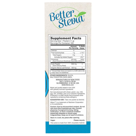 Now Foods Betterstevia Balance With Chromium And Inulin, Zero-Calorie Granulated Sweetener Packets, Keto Friendly, Suitable For Diabetics, No Erythritol, 100 Packets