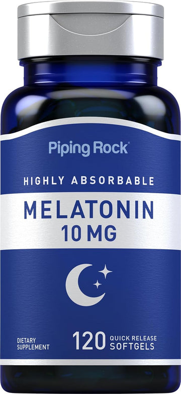 Piping Rock Melatonin 10mg | 120 Softgels | Highly Absorbable Supplement | Non-GMO, Gluten Free