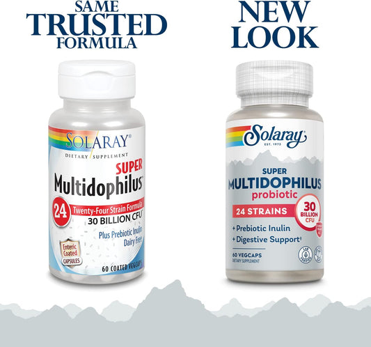 Solaray Super Multidophilus 24 Strain Probiotic | 30 Billion Cfu | Healthy Gut Support | 30 Serv | 60 Enteric Vegcaps