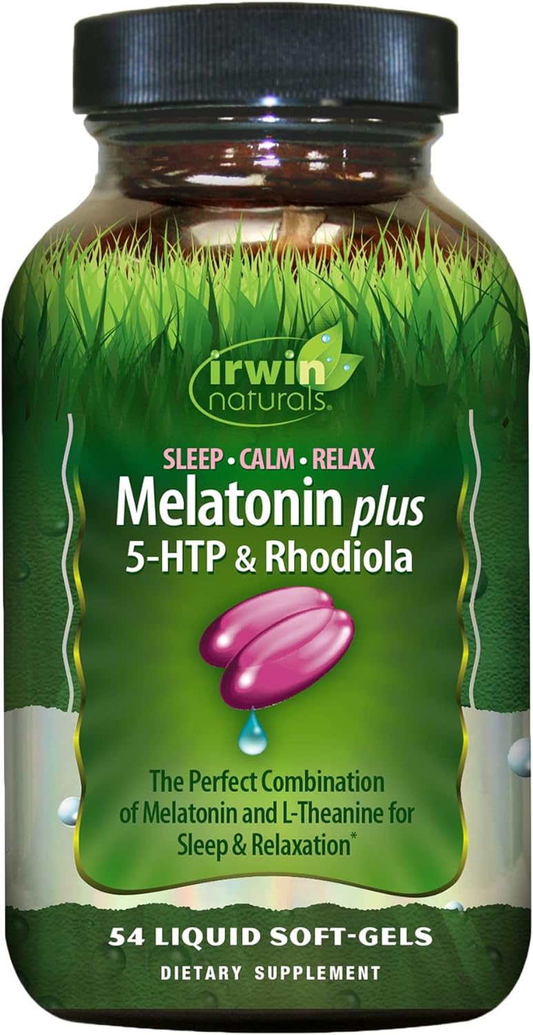 Irwin Naturals Melatonin Plus 5-Htp & Rhodiola - 54 Liquid Soft-Gels - With L-Theanine, Lemon Balm & Ashwagandha