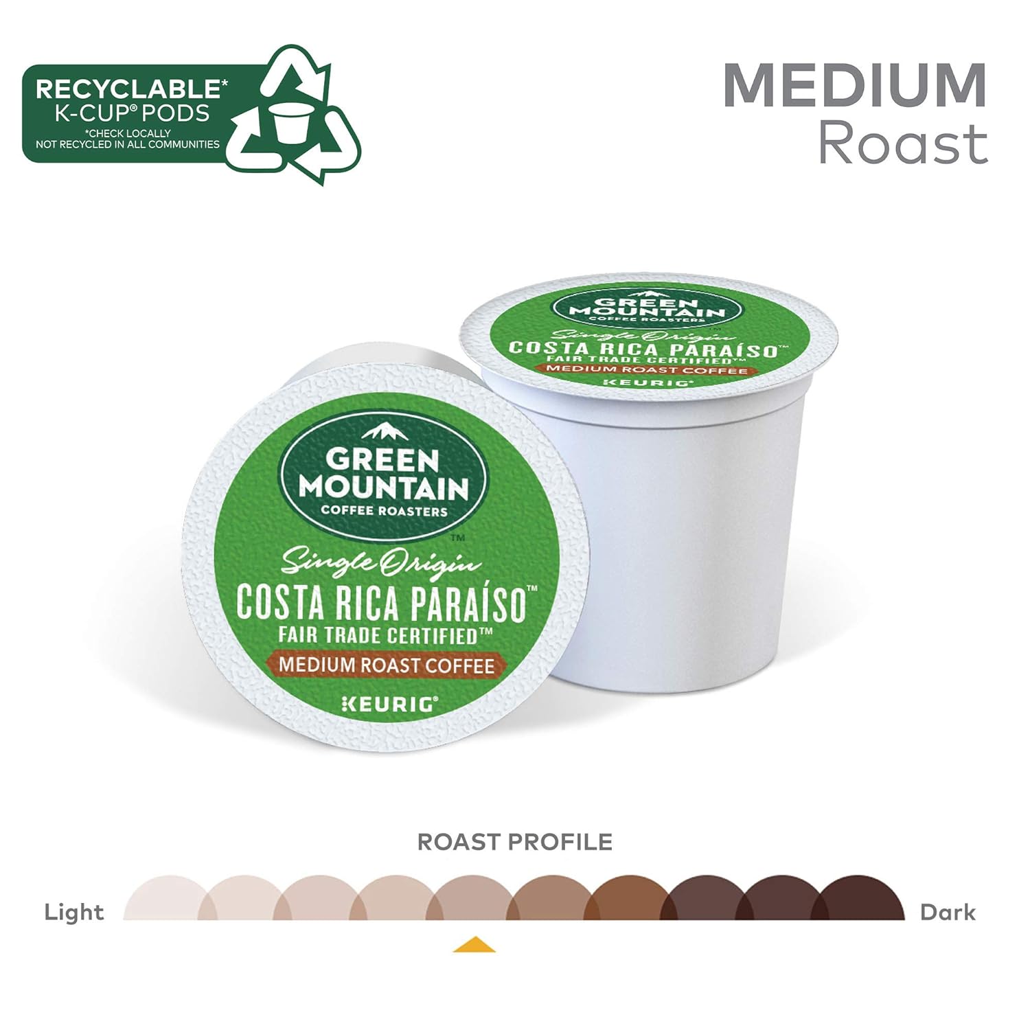 Green Mountain Coffee Roasters Costa Rica Paraiso Single-Serve K-Cup Pods, Medium Roast Coffee, 72 Count (6 Packs of 12) : Grocery & Gourmet Food