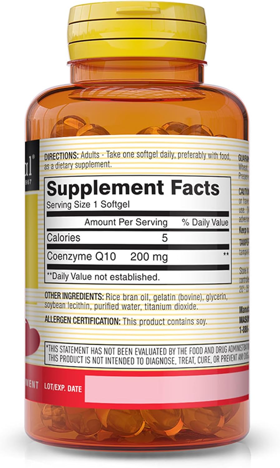 Mason Natural Co Q10 200 Mg - Healthy Heart And Cellular Energy Production, Supports Cardiovascular Health, 30 Softgels