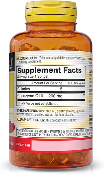 Mason Natural Co Q10 200 Mg - Healthy Heart And Cellular Energy Production, Supports Cardiovascular Health, 30 Softgels