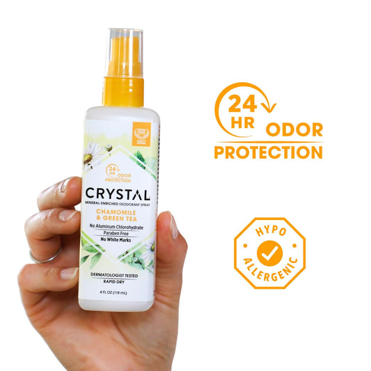 Crystal Mineral Deodorant Spray, Chamomile & Green Tea, All Over Body Deodorant, 4.0 Oz