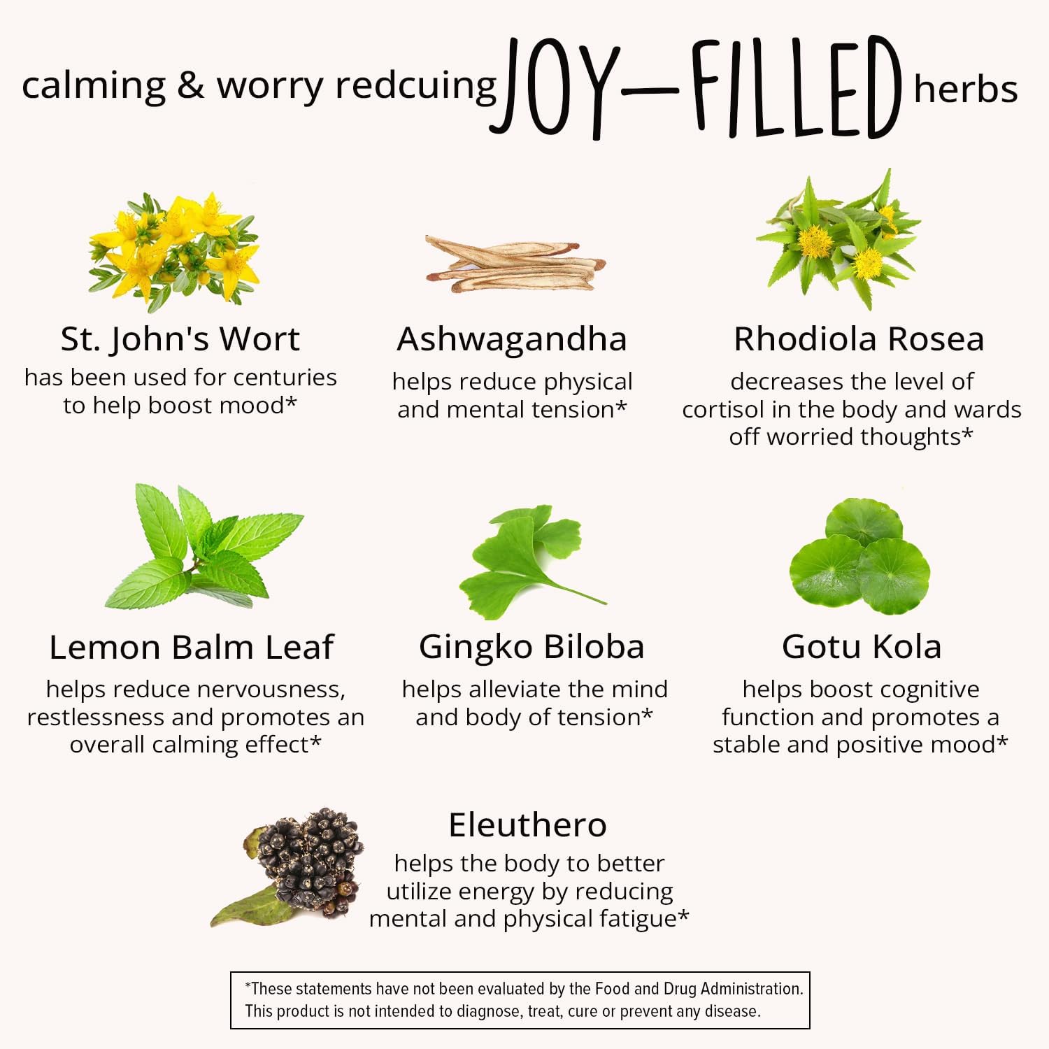 Joy-Filled Mood Support Supplement with St. Johns Wort Capsules | Helps Calm The Mind & Body, Stress Relief Energy Supplements | 100% Plant-Based | Ashwagandha, Rhodiola, Eleuthero | Herbal, 120 ct : Health & Household