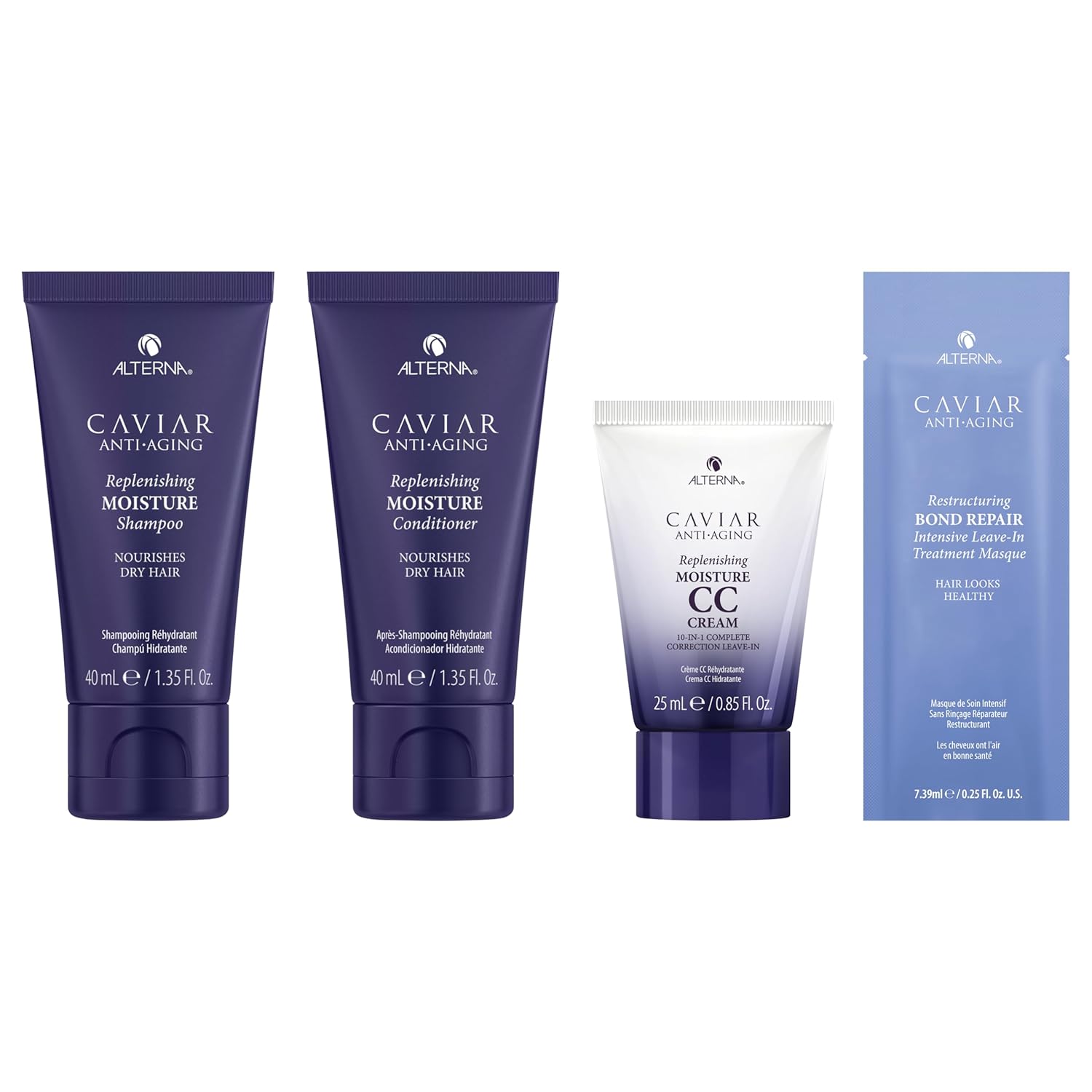 Caviar Anti-Aging Replenishing Moisture Trial Kit - Shampoo, Conditioner, Leave-In CC Cream | For Dry, Brittle Hair | Protects, Restores & Hydrates | Sulfate Free : Beauty & Personal Care