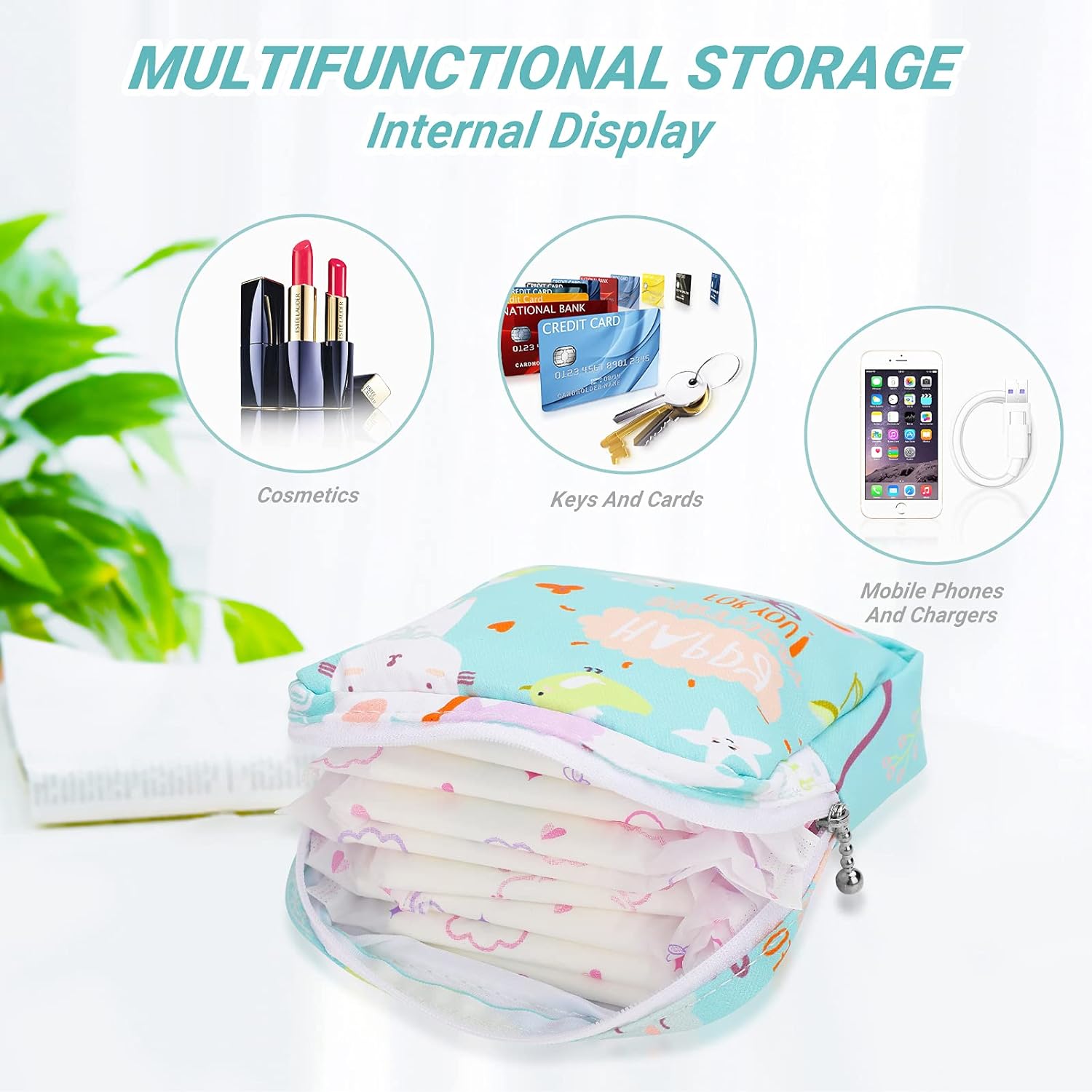 Sanitary Napkin Storage Bag, Color You Portable Period Bag for Women Teen Girls Menstrual Cup Pouch Nursing Pad Holder (Geometric Figures+Clouds+Leaves+Hot Air Balloon) : Health & Household