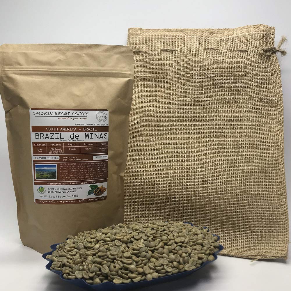 Brazil (Unroasted Green Coffee Beans) premium Arabica beans grown in South America fresh current-crop beans for home coffee roasters, specialty-grade coffee beans, includes a free burlap bag