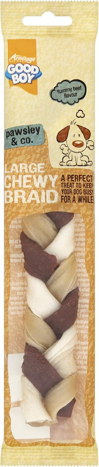 Good Boy - Large Chewy Braids - Dog Chews - Made With Beef Hide And Beef Flavouring - 90 Grams E - With Probiotics To Aid Digestion - Case Of 14