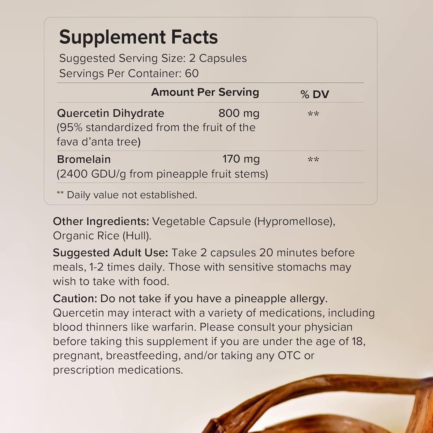 Rootcha Quercetin With Bromelain - Bioactive Fava D'Anta Derived Quercetin With 2400 Gdu/G Bromelain 120 Capsules : Health & Household