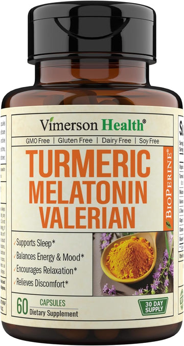 Turmeric, Melatonin & Valerian Root Sleep Aid Supplement. Natural Sleep Aid for Adults with L-Theanine, Ginger & Black Pepper Extract. Melatonin 3mg, Valerian Root Capsules. Relaxation & Sleep Support