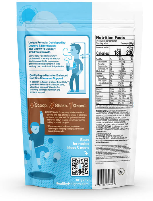 Healthy Height Grow Daily 3 Protein Powder (Chocolate) - Developed By Pediatricians - High In Protein Nutritional Shake - Contains Key Vitamins & Minerals