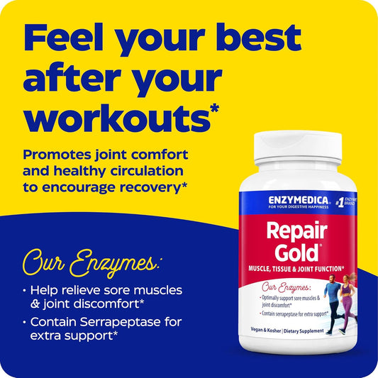 Enzymedica, Repair Gold, Proteolytic Enzymes, Joint Support Supplement,[A] Promotes Muscle Recovery & Tissue Function, 30 Count