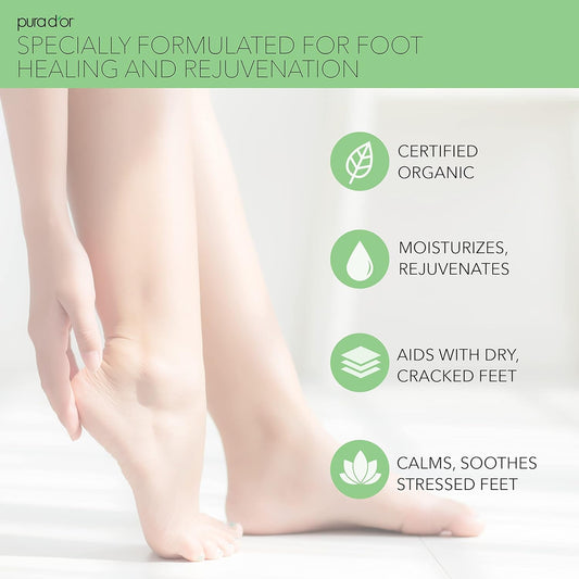 Pura D'Or Footfocus Organic Aloe Vera Gel For Severe Cracked Heel Repair Foot Care Products - Athletes Foot Treatment Extra Strength Feet Care - Vitamin E, Peppermint, Tea Tree & Eucalyptus Oil, 16Oz