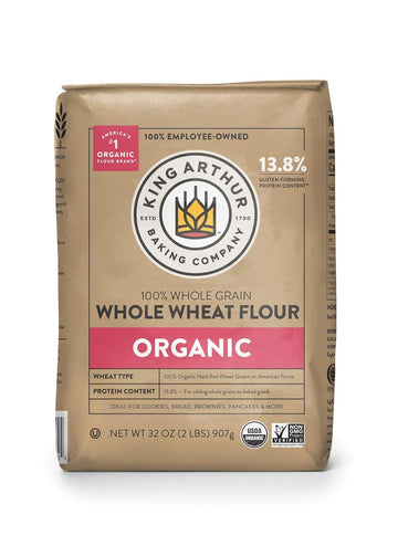 King Arthur, 100% Organic Whole Wheat Flour, 100% Whole Grain, Non-GMO Project Verified, 2 Pounds (Pack of 12)