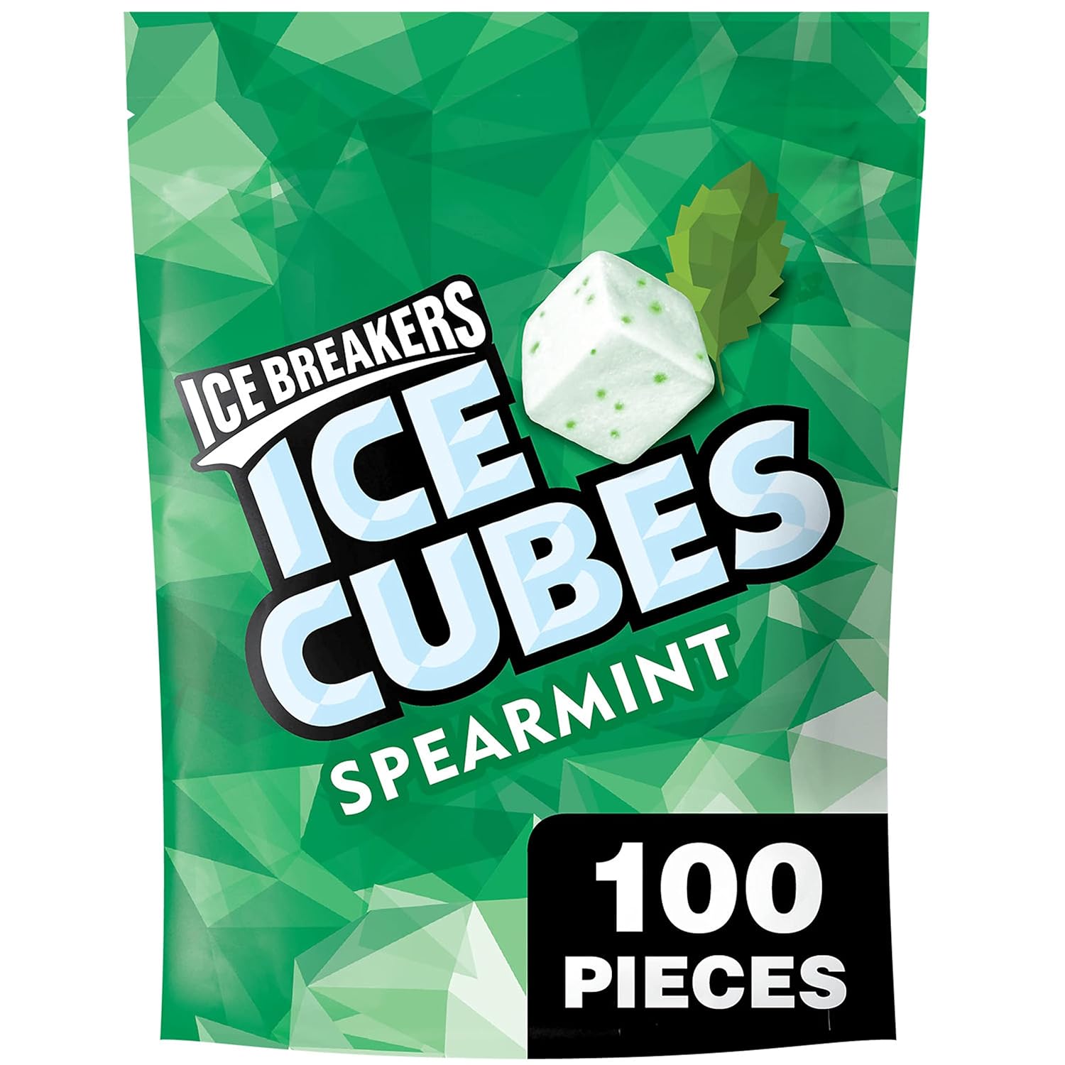 Ice Breakers Ice Cubes Spearmint Sugar Free Chewing Gum Pouch, 8.11 Oz (100 Pieces)