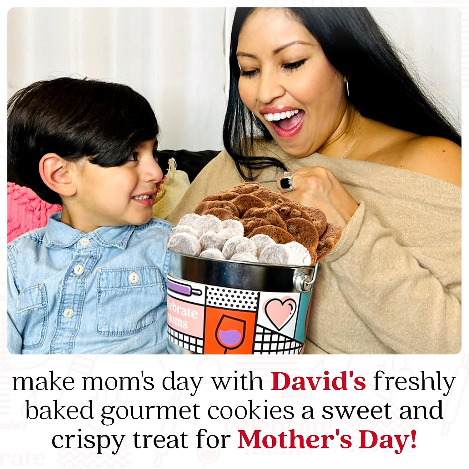 David’S Cookies Celebrate Moms Assorted Cookies Gift Bucket – Thin Crispy Cookies And Butter Pecan Meltaways - Made Of Premium Ingredients - Delicious Gourmet Mothers Day Food Gift For Family 1.3Lbs